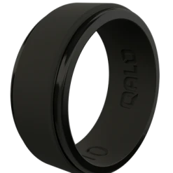 QALO Standard Men's Black Step Edge Polished Silicone Ring