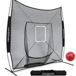 Powernet DLX Baseball/Softball 7x7 Training Net, 16oz Training Ball, Strike Zone Attachment BUNDLE