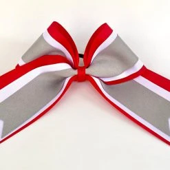Nooga Bows Triple Ribbon Layered Hair Bow -Red, White, Silver