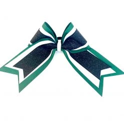 Nooga Bows Triple Ribbon Layered Hair Bow - Forrest Green, White, Black Glitter